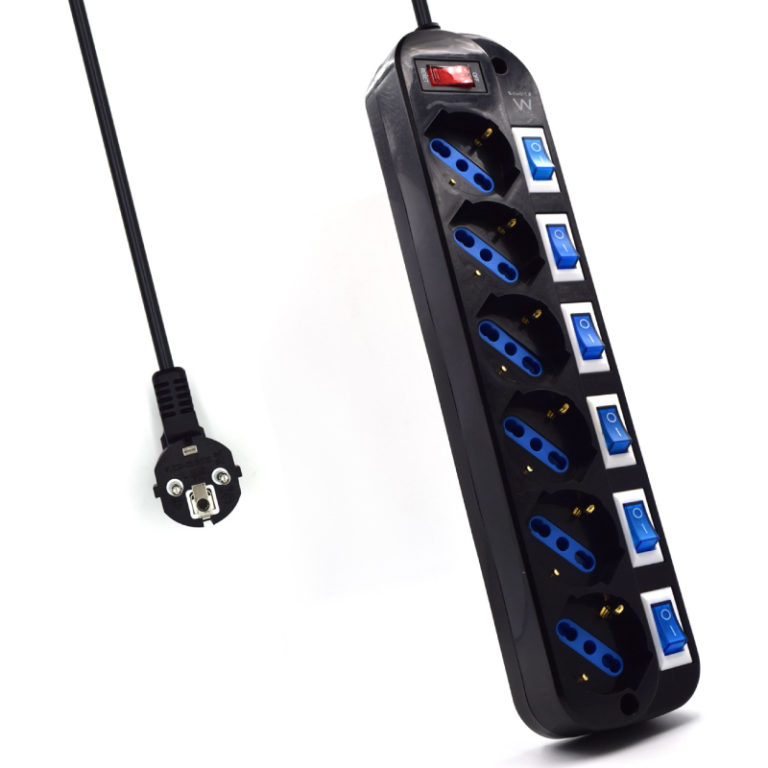 Régua Ewent EW3851 Power Strip 6 Tomadas Shuko 16A c/ Switch On/Off