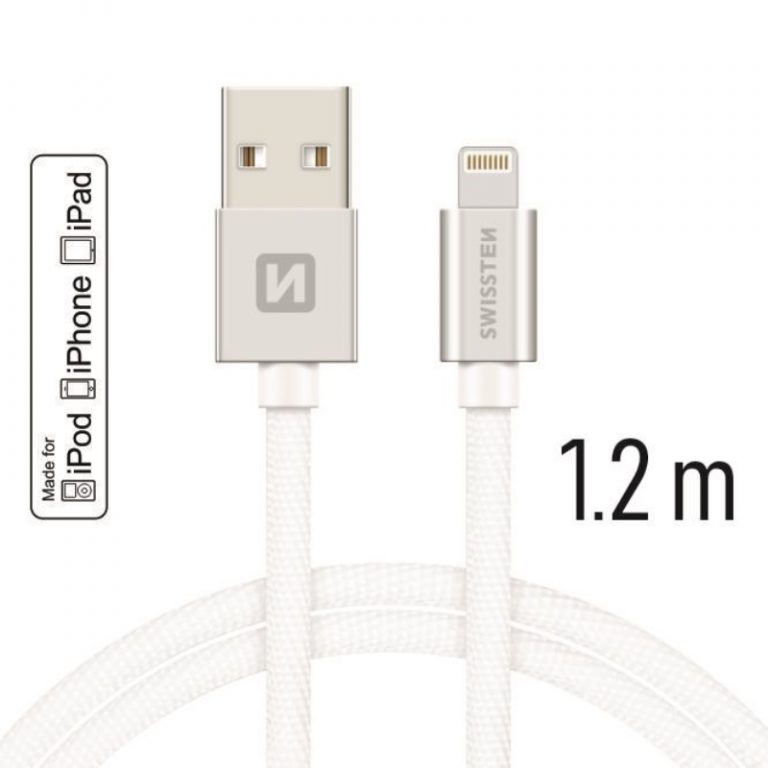 Cabo Lightning 1.2m SWISSTEN Textile Prateado