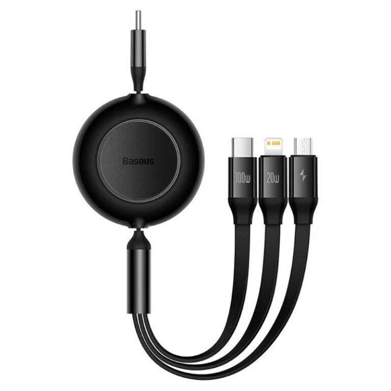 Adaptador Baseus Bright Mirror 4 Retrátil USB-C 3-em-1 (Lightning + USB-C + MicroUSB) 1.1m Preto
