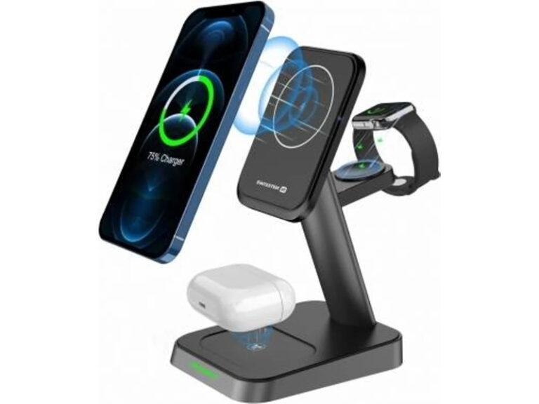 Carregador Wireless SWISSTEN Stand MagStick 3 em 1 Preto