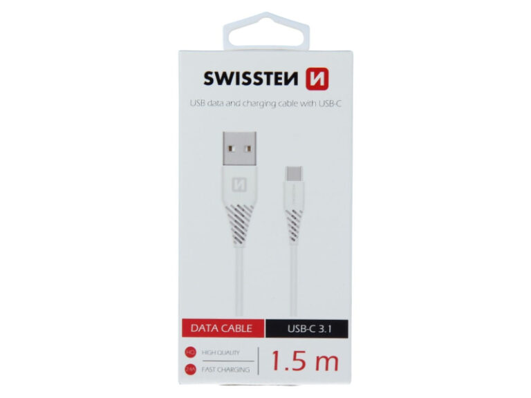 Cabo USB - USB-C Carregamento Rápido (1,5m-Branco) Swissten
