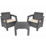 Conjunto Mesa + 2 Sofás Rattan Cinza 81CM
