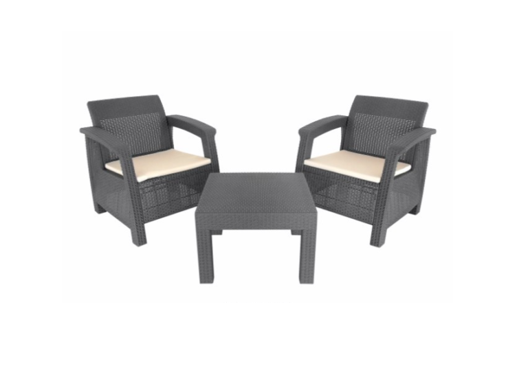Conjunto Mesa + 2 Sofás Rattan Cinza 81CM