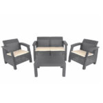 Conjunto Mesa + 3 Sofás Rattan Cinza 81CM