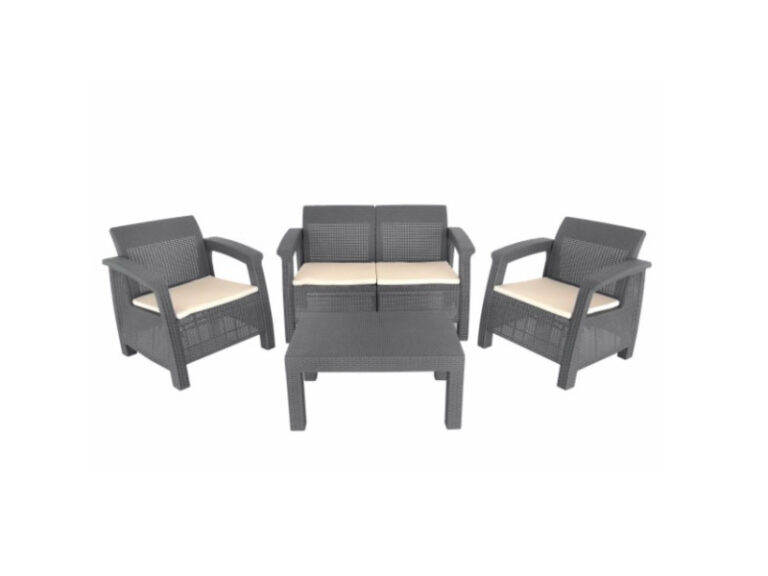 Conjunto Mesa + 3 Sofás Rattan Cinza 81CM