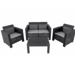 Conjunto Mesa + 3 Sofás Rattan Preto 81CM