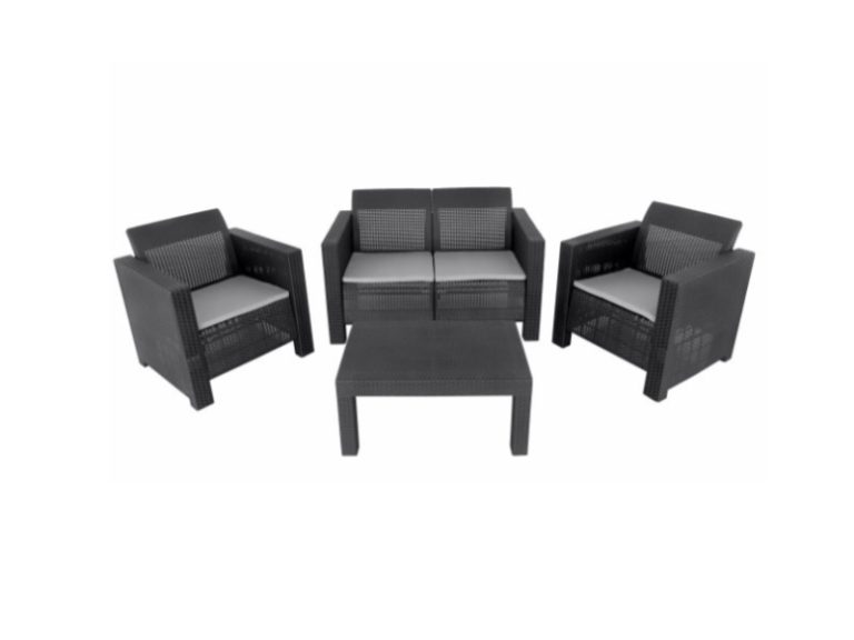 Conjunto Mesa + 3 Sofás Rattan Preto 81CM