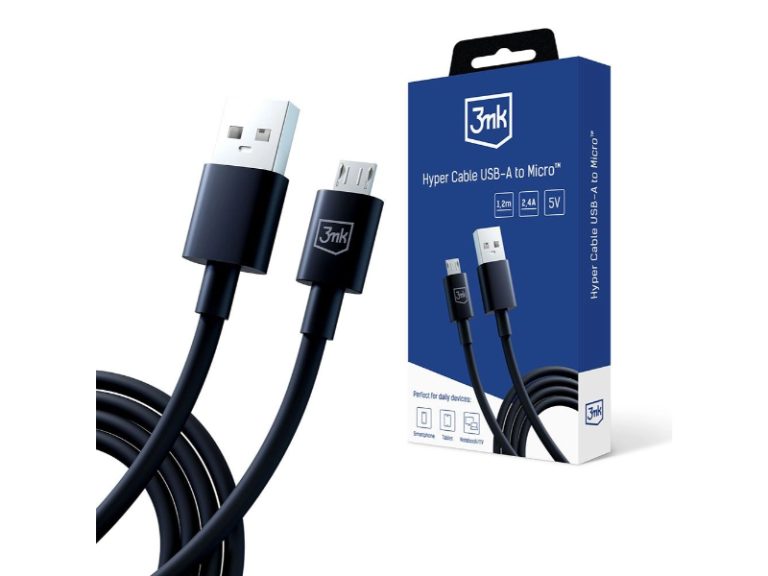 Cabo 3MK Hyper USB-A para Micro 12W 1,2m Preto