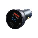 Carregador de Isqueiro Baseus Particular Digital Display Dual USB-AUSB-C Fast Car Charger 65W Preto