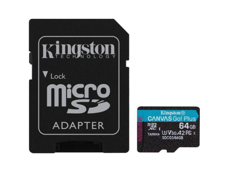 Cartão de Memória microSDXC Kingston Canvas Go! Plus 64GB (170MB/s) UHS-I, U3, V30, A2 + Adaptador SD