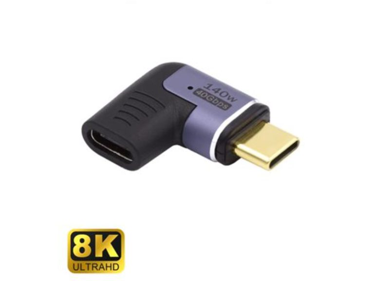 Adaptador Angular & Magnético Ewent EC1048 USB-C (Fêmea) para USB-C (Macho) Thunderbolt 3/4 PD140W 8K 60Hz 40Gbps Preto