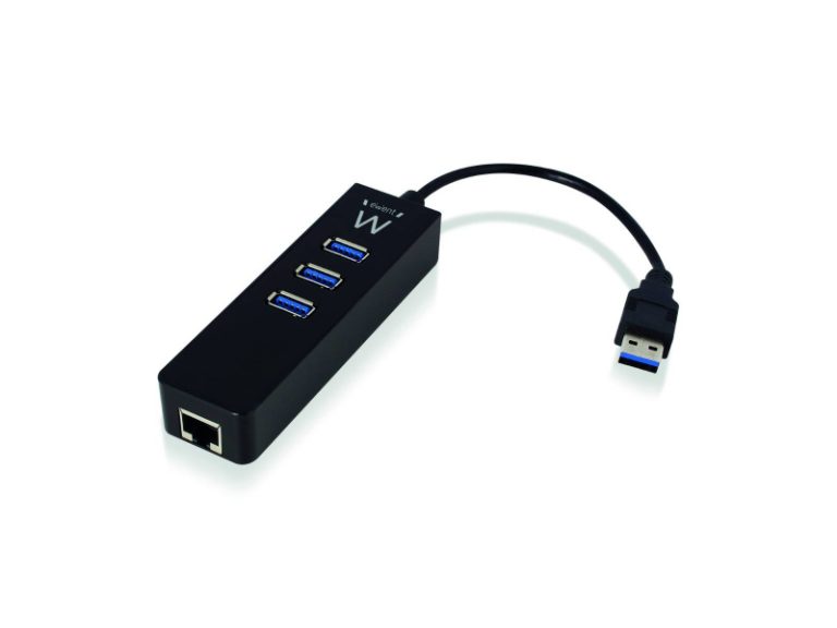 Hub USB Ewent RJ45 + 3 Portas USB 3.1 Gen1 (USB 3.0) Preto