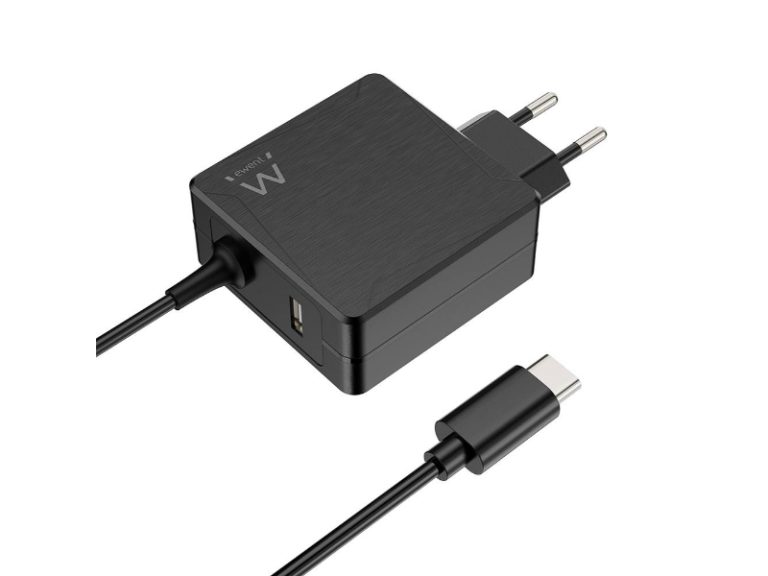 Carregador Ewent EW3978 USB-C Wall Notebook Charger + 1-Porta USB-A PD 65W Preto