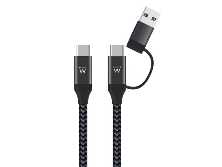 Cabo USB-C Ewent EW9918 c/ Adaptador p/ USB-A 60W 1m Preto