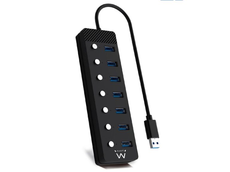 Hub USB Ewent EW1147 7 Portas USB 3.0 c/ Interruptor Preto