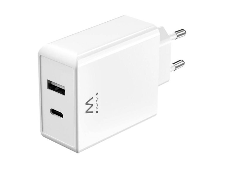 Carregador Ewent EW1328 USB-C/USB-A 45W QC 3.0 GaN Branco