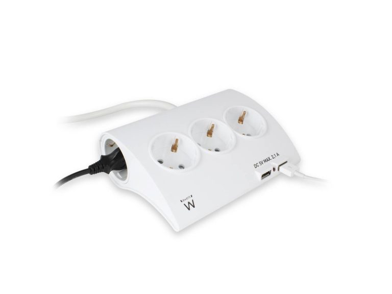 Régua Ewent EW3935 Power Strip 5 Tomadas Schuko 16A + 2 Portas USB Branca
