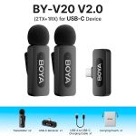 Microfone de Lapela BOYA BY-V20 (2 TX + 1 RX) Ultracompact 2.4GHz Wireless USB-C Preto