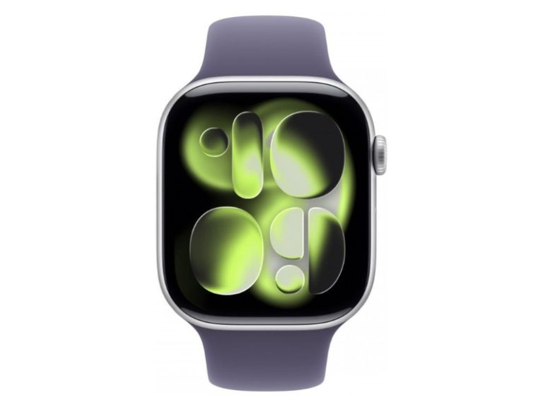 Apple Watch Series 11 GPS 42mm Alumínio Prateado c/ Bracelete Desportiva Roxo Névoa - M/L
