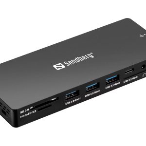 docking station usb-c 13em1 aluminio 2x hdmi 2.0 dp 1.4 4k 60hz mst usb 3.0 10gbps rj45 1gbps pd 100w sd microsd audio kensington 217g