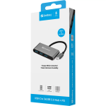 caixa-2-Hub USB-C para 3x USB 3.0 com PD Sandberg