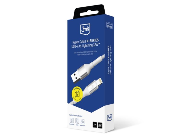 Cabo USB-A para Lightning 2m 3MK Hyper Cable N-Series 12W Branco